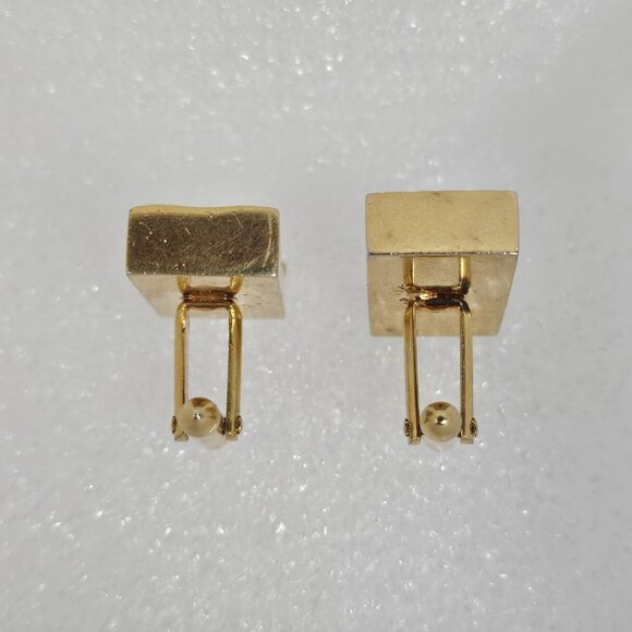 Vintage Swank Cufflinks Baguette Clear Rhinestone Gold Tone Rectangle Curved MCM - Picture 6 of 11